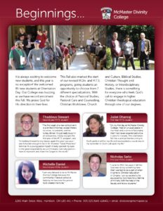 McMaster Divinity College fall news letter