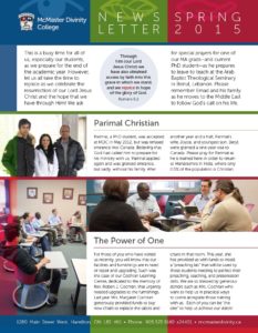 McMaster Divinity College spring news letter