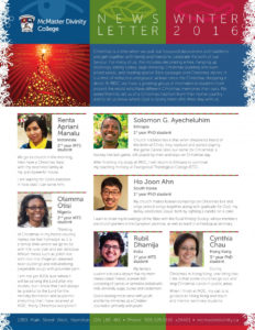 McMaster Divinity College winter news letter