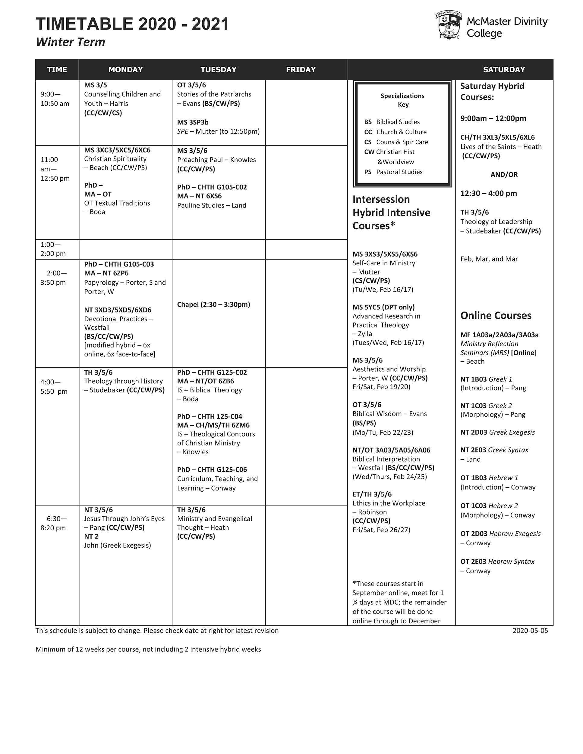 Course Schedule rev. 05-05-2020_Page_2 - McMaster Divinity College